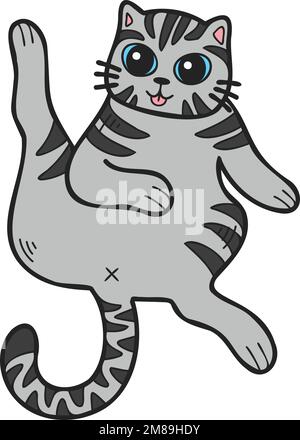 Hand Drawn Sleeping cat showing belly illustration in doodle style ...