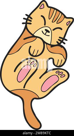 Hand Drawn Sleeping cat showing belly illustration in doodle style ...