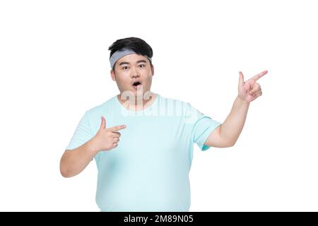 Fat young men in doing sports Stock Photo