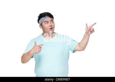 Fat young men in doing sports Stock Photo