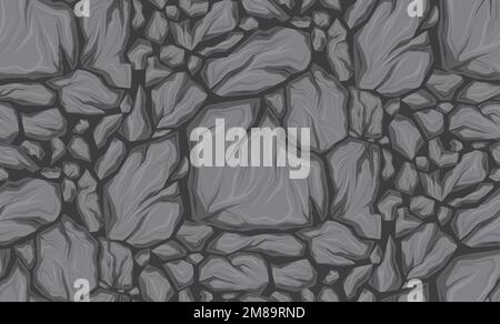 Vector seamless pattern with broken stones. Earthquake danger. Texture with cartoon smashed rocks with cracks on dark background for wallpaper Stock Vector