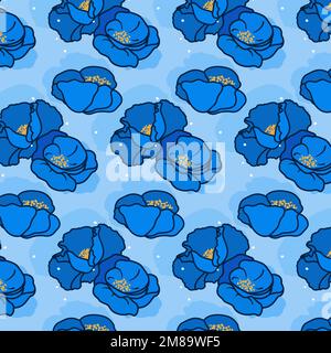 Blue Poppies Seamless Pattern. Floral pattern for cover, print design.  Stock Vector