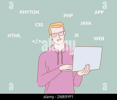programmer people concept use laptop and programming code program icon ...