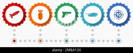 War vector icons, army and weapon flat design web badges collection, business infographic template Stock Vector