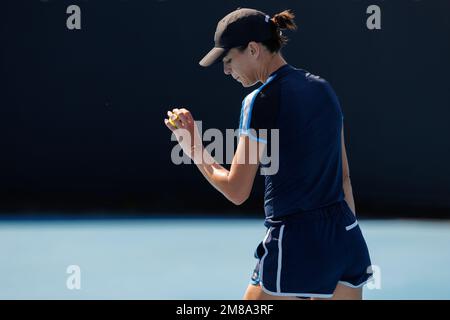 Melbourne Park 13/1/2023. Ajla TOMLJANOVIC (AUS)  in action during practice at the 2023 Australian Open. corleve/Alamy Live News Stock Photo