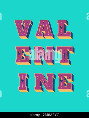 Retro lettering playful Valentine typography design with blue background. For poster, and card. Stock Photo