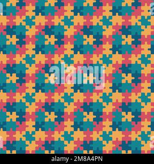 Colorful puzzles pattern. Creative seamless background with multicolored puzzle pieces together. Vector repeat illustration. Stock Vector