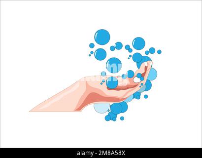 Washing pair of hand with soap and bubbles vector illustration Stock Vector