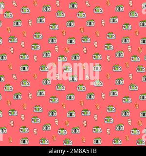 Isometric pattern sushi and rolls on pink. Vector Japanese food. Stock Vector