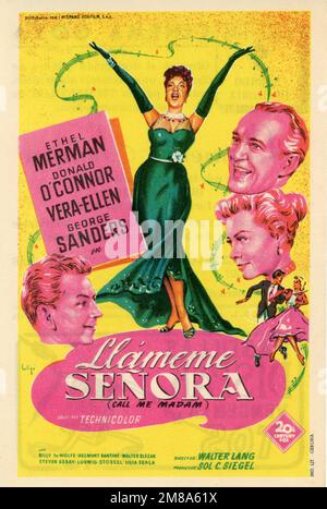 ETHEL MERMAN GEORGE SANDERS VERA-ELLEN and DONALD O'CONNOR in CALL ME MADAM 1953 director WALTER LANG music and lyrics by Irving Berlin stage musical written by Howard Lindsay and Russel Crouse screenplay Arthur Sheekman producer Sol C. Siegel Twentieth Century Fox Stock Photo