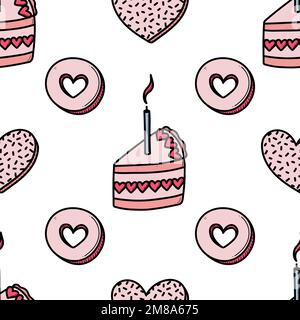 Valentines day vector seamless pattern. Doodle hand drawn illustration of cute romantic love background.. Stock Vector