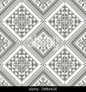 Yakan cloth inspired vector seamless pattern, traditional folk art textile or fabric print design from Philippines, geometric shapes in black and whit Stock Vector