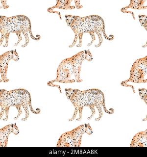 Watercolor Jungle Leopard Digital Paper, Safari Animal Pattern, African Wild Cat, Tropical Jaguar, Cheetah, Printing Design for fabric, scrapbook pape Stock Photo