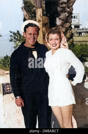 Marilyn Monroe personal photograph - Norma Jeane and Jim Dougherty on Catalina Island. (1945) colorized photo - unknown author Stock Photo