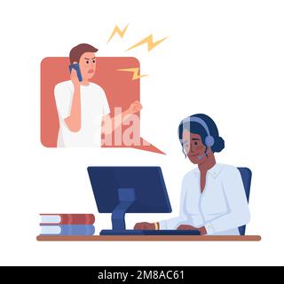 Female operator handling angry customer semi flat color vector characters Stock Vector