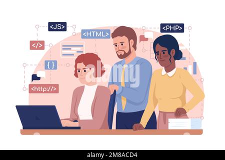 Software developers teamwork 2D vector isolated illustration Stock Vector