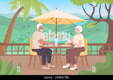 Older couple on tropical resort flat color vector illustration Stock Vector