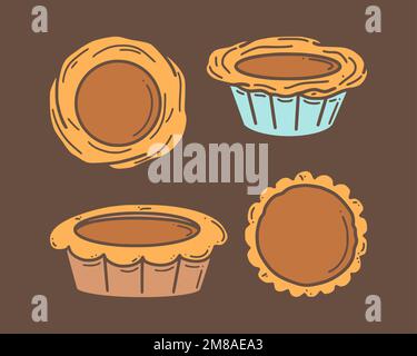 Egg tart vector illustration. Chinese New year dessert in doodle style. Stock Vector