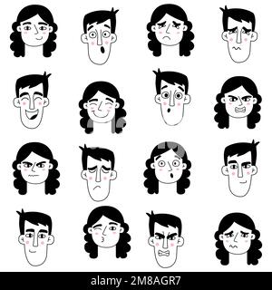 Man and woman face expression. Guy, girl pattern Stock Vector