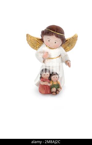 Ceramic angel figurine on a white background. Ideal for Christmas and Easter Stock Photo