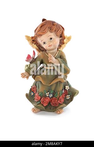 Ceramic angel figurine on a white background. Ideal for Christmas and Easter Stock Photo