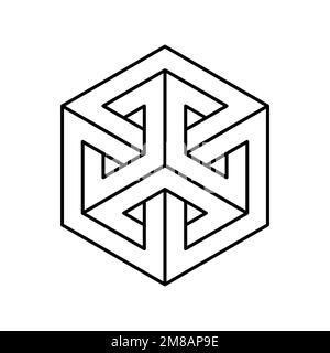 Impossible rhombus figure. 3D geometric object. Linear penrose Esher shape. Rectangular peace like sign. Square isometric object. Visual trick. Vector Stock Vector