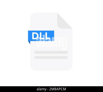 File format DLL logo design. Document file icon, internet, extension, sign, type, presentation, graphic, application. Element for applications. Stock Vector