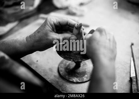 clay figures making artwork Stock Photo