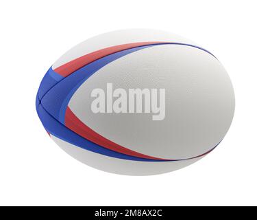 A white textured rugby ball with color design elements on a isolated background - 3D render Stock Photo