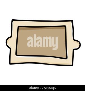 Doodle tray board. Hand-drawn serving salver isolated on white background. Beige Color of utensils for the kitchen. Symbol of food, home life, bakery, Stock Vector