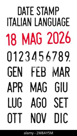 Vector illustration of editable dates stamps in Italian language (days, months, years) Stock Vector