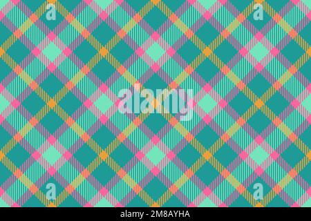 Fabric vector check. Textile texture plaid. Tartan pattern seamless background in orange and turquoise colors. Stock Vector