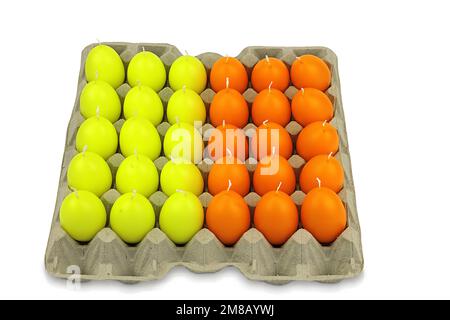 Colored and scented candle in the shape of eggs. Gift for Easter, Christmas, Valentine's Day. Easter eggs. Stock Photo