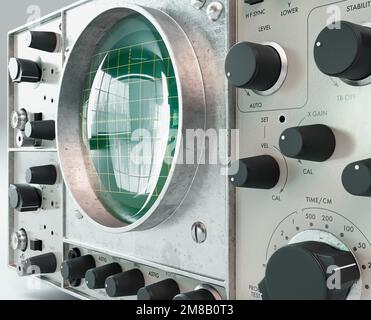 A vintage classic oscilloscope machine on an isolated background - 3D render Stock Photo