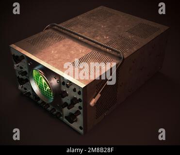 A vintage classic oscilloscope machine on an isolated dark background - 3D render Stock Photo