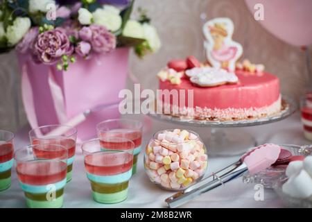 marshmallows and colorful jelly on a candy bar Stock Photo