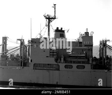 A close-up port amidships view of the combat stores ship USS SYLVANIA (AFS 2) underway. Country: Chesapeake Bay Stock Photo