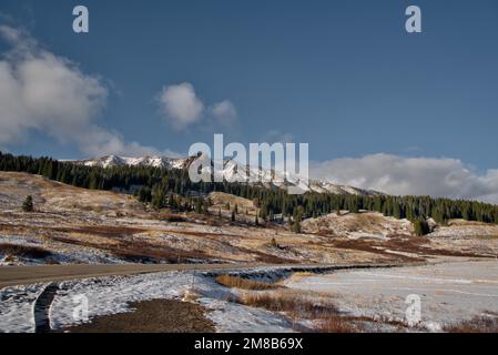 Lizard Head Pass in Colorado after a mid-autumn snowstorm Stock Photo