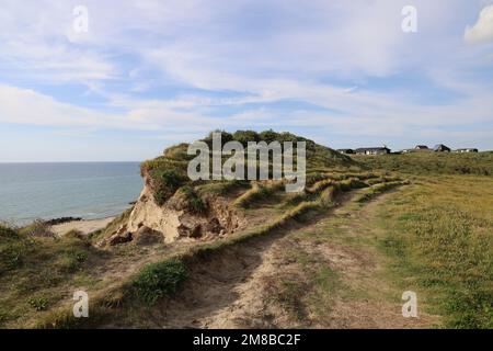 A high angle shot of a cliff on a beach in Lonstrup, Denmark Stock Photo