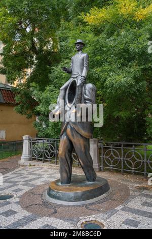 Statue of Franz Kafka by Jaroslav Rona, 2003 - Prague, Czech Republic Stock Photo