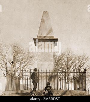 An old  early photograph showing the monument / memorial erected to mark  the  Battle of Lexicon 1775. Known also as The Battles of Lexington and Concord, the conflict was fought on April 19, 1775, and spurred the American Revolutionary War (1775-83). Stock Photo