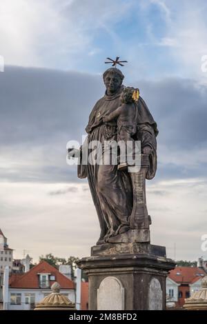 Statue of St. Anthony of Padua at Charles Bridge - Prague, Czech Republic Stock Photo