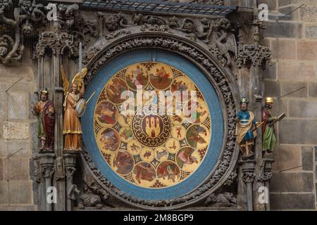 Astronomical Clock detail with Calendar Plate at Old Town Hall - Prague, Czech Republic Stock Photo