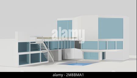 modern hotel building with swimming pool 3d render image Stock Photo