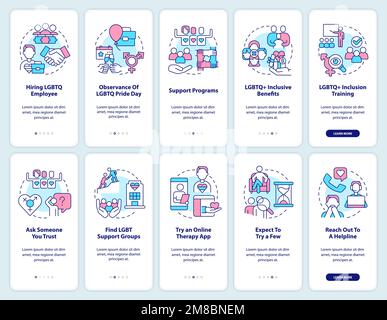 LGBTQI workplace and therapist onboarding mobile app screens set Stock Vector