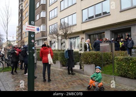 Brussels, Belgium. 13th Jan, 2023. People wait outside the Czech Embassy in Brussels for the opening of the polling station for the election of the Czech President, January 13, 2023. Credit: Petr Kupec/CTK Photo/Alamy Live News Stock Photo