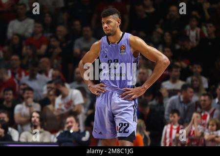 Belgrade, Serbia, 10 January 2023. Walter Tavares of Real Madrid reacts during the 2022/2023 Turkish Airlines EuroLeague match between Crvena Zvezda mts Belgrade v Real Madrid at Aleksandar Nikolic Hall in Belgrade, Serbia. January 10, 2023. Credit: Nikola Krstic/Alamy Stock Photo