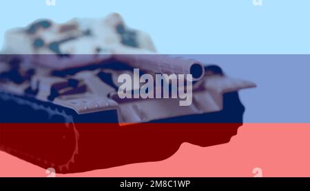 Tank with Lugansk Peoples Republic flag background. Military concept Illustration. Stock Photo