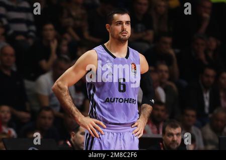 Belgrade, Serbia, 10 January 2023. Alberto Abalde of Real Madrid reacts during the 2022/2023 Turkish Airlines EuroLeague match between Crvena Zvezda mts Belgrade v Real Madrid at Aleksandar Nikolic Hall in Belgrade, Serbia. January 10, 2023. Credit: Nikola Krstic/Alamy Stock Photo