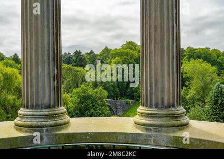 Looking out from the Robert Burns memorial towards The old Brig oÕDoon at Alloway Ayrshire, Scotland. Stock Photo